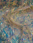 Sword Shape Hanging Sequins - clear Iridescent -  Iridescent Hanging Sequins On Mesh Fabric By Yard