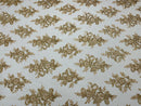Metallic Gold/Skin Mesh Floral Lace Fabric by the yard Corded Flower Embroidery Design With Sequins