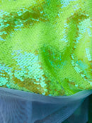 Iridescent Yellow/Mate Yellow Flip Up Sequins Reversible - Mermaid Sequins Spandex Fabric By Yard