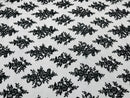 Black Floral Lace Fabric - by the yard - Corded Flower Embroidery Design With Sequins on a Mesh