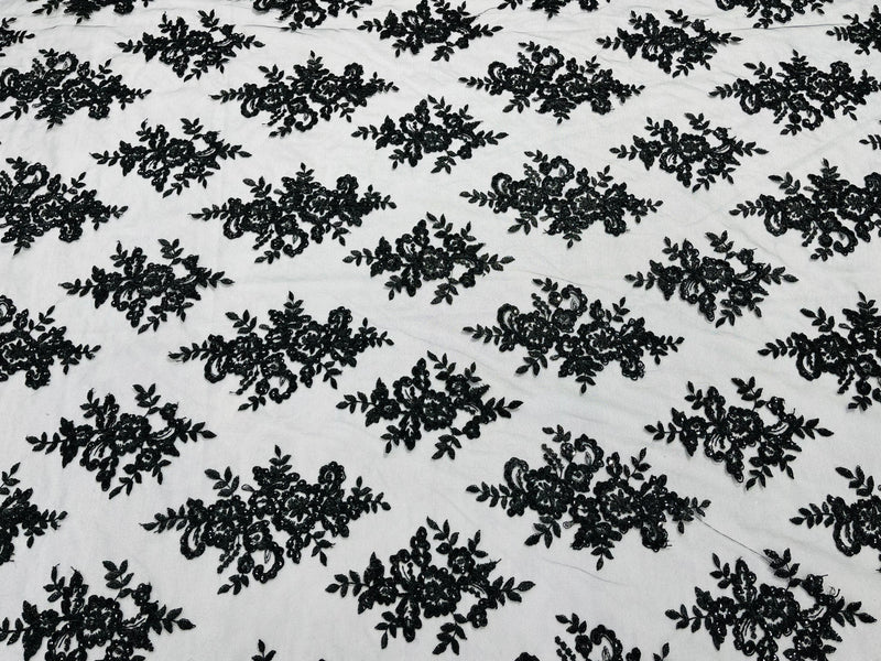 Black Floral Lace, Fabric By The Yard