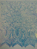 Clear Iridescent Sequin Fabric - 4 Way Stretch Embroidered Royalty Sequins Design Fabric By Yard