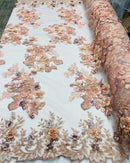Peach Flower 3D Fabric - by the Yard - Embroided Fabric Flower Pearls and Beaded Fabric