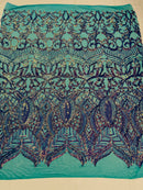 Lavender Iridescent - 4 Way Stretch Embroidered Royalty Sequins Design Fabric By Yard