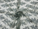 Metallic Silver Floral Lace Fabric by the yard Corded Flower Embroidery Design With Sequins on a Mesh