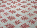 Lt Coral Floral Lace Fabric - by the yard - Corded Flower Embroidery Design With Sequins on a Mesh