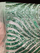 Mint Sequin Fabric By The Yard - Geometric Damask Designs Spandex