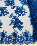 Royal Blue Flower 3D Fabric - by the Yard - Embroided Fabric Flower Pearls and Beaded Fabric