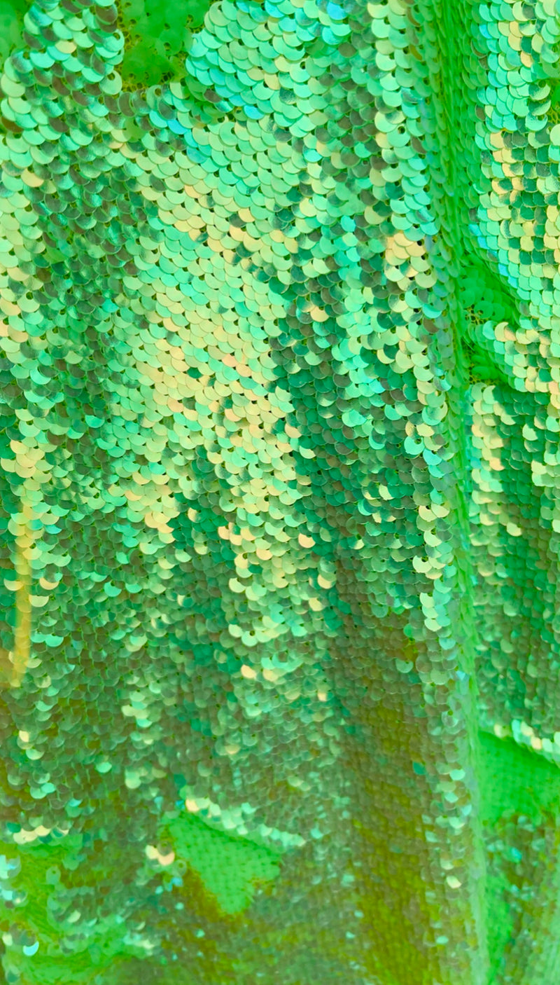 Iridescent Green Flip Up Sequins Reversible - Mermaid Sequins Fabric By Yard