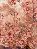 Rose Flower 3D Fabric - by the Yard - Embroided Fabric Flower Pearls and Beaded Fabric