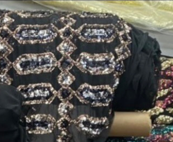 Black Sequins 4 Way Stretch Fabric Embroidered On Mesh Sold By The Yard