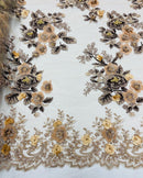 Skin Flower 3D Fabric - by the Yard - Embroided Fabric Flower Pearls and Beaded Fabric