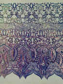Lavender Iridescent - 4 Way Stretch Embroidered Royalty Sequins Design Fabric By Yard