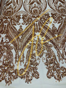Big Damask Sequins Fabric - Champagne - 4 Way Stretch Damask Sequins Design Fabric By Yard
