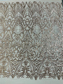 Rose Gold Sequin Fabric - by the yard - On Mesh 4 Way Stretch, Damask Design Sequins