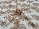 Blush Floral Lace Fabric - by the yard - Corded Flower Embroidery Design With Sequins on a Mesh