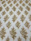 Metallic Gold/Skin Mesh Floral Lace Fabric by the yard Corded Flower Embroidery Design With Sequins