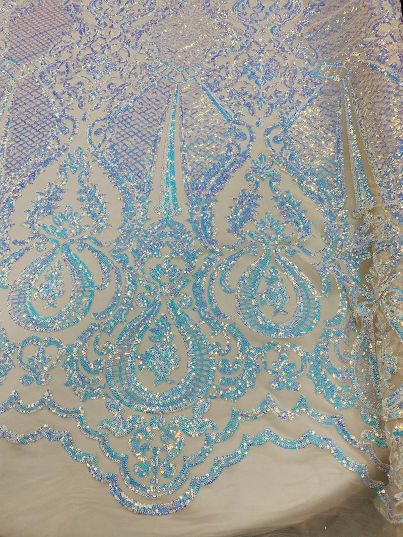 11 Yards Aqua Iridescent Sequin Fabric - Damask Designs Spandex