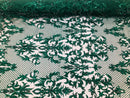 Hunter Green Beaded Fabric - Hand Embroidery Lace Bridal Floral Mesh Dress Fabric By Yard