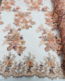 Peach Flower 3D Fabric - by the Yard - Embroided Fabric Flower Pearls and Beaded Fabric