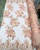 Peach Flower 3D Fabric - by the Yard - Embroided Fabric Flower Pearls and Beaded Fabric
