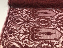 Burgundy Beaded Fabric Embroidered On A Mesh Lace Fancy Dress Fabric Sold By The Yard