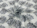Floral Lace Fabric - Silver - Flower Cluster Embroidery Design With Sequins on a Mesh