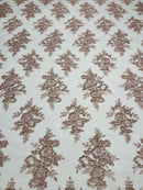 Blush Floral Lace Fabric - by the yard - Corded Flower Embroidery Design With Sequins on a Mesh