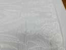 White Sequins Fabric, 4 Way Stretch Embroidery With Sequin On a Mesh By The Yard
