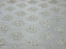 Floral Lace Fabric - Off-White - Flower Cluster Embroidery Design With Sequins on a Mesh