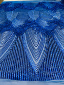 Royal Blue Fringe Sequins - Dangle 4 Way Stretch Fancy Sequins Fabric Sold By The Yard