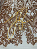 Big Damask Sequins Fabric - Champagne - 4 Way Stretch Damask Sequins Design Fabric By Yard