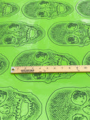 Big Skull Vinyl Fabric - Lime Green - Upholstery Faux Leather 54” Wide By Yard