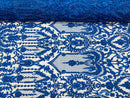 Royal Blue Beaded Damask Fabric - by the yard - Embroidered with Beads and Sequins on Mesh Fabric