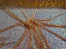 New Iridescent Clear Sequin Fabric Embroidery On Orange Power Mesh 4Way Stretch Sequins By The Yard