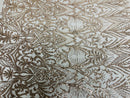 Rose Gold Sequin Fabric - by the yard - On Mesh 4 Way Stretch, Damask Design Sequins