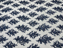Navy Floral Lace Fabric by the yard Corded Flower Embroidery Design With Sequins on a Mesh