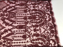 Burgundy Beaded Fabric Embroidered On A Mesh Lace Fancy Dress Fabric Sold By The Yard
