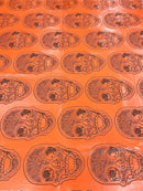 Big Skull Vinyl Fabric - Orange - Upholstery Faux Leather 54” Wide By Yard