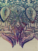 Lavender Iridescent - 4 Way Stretch Embroidered Royalty Sequins Design Fabric By Yard