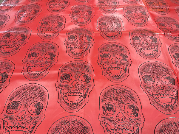 Big Skull Vinyl Fabric - Red - Upholstery Faux Leather 54” Wide By Yard