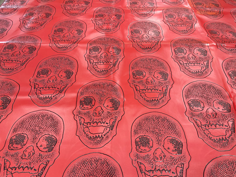 Big Skull Vinyl Fabric - Red - Upholstery Faux Leather 54” Wide By Yard