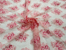Floral Lace Fabric - Pink - Flower Cluster Embroidery Design With Sequins on a Mesh