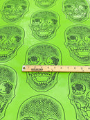 Big Skull Vinyl Fabric - Lime Green - Upholstery Faux Leather 54” Wide By Yard