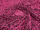 Neon Pink Sequin Fabric on Black Stretch Velvet - by the yard - Sequins 2 Way Stretch  58/60”