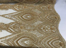 Gold Beaded Fabric Embroidered Lace Pearls On A Mesh Bridal/Wedding Fabrics Sold By The Yard