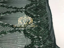 4 Way Stretch - Hunter Green - Triangle Design Sequins Fabric Embroidered Mesh Sold By The Yard