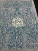 4 Way Stretch - Iridescent Clear - Triangle Design Sequins Fabric Embroidered Mesh Sold By The Yard