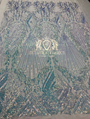 4 Way Stretch - Iridescent Clear - Triangle Design Sequins Fabric Embroidered Mesh Sold By The Yard