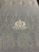 4 Way Stretch - White - Triangle Design Sequins Fabric Embroidered Mesh Sold By The Yard